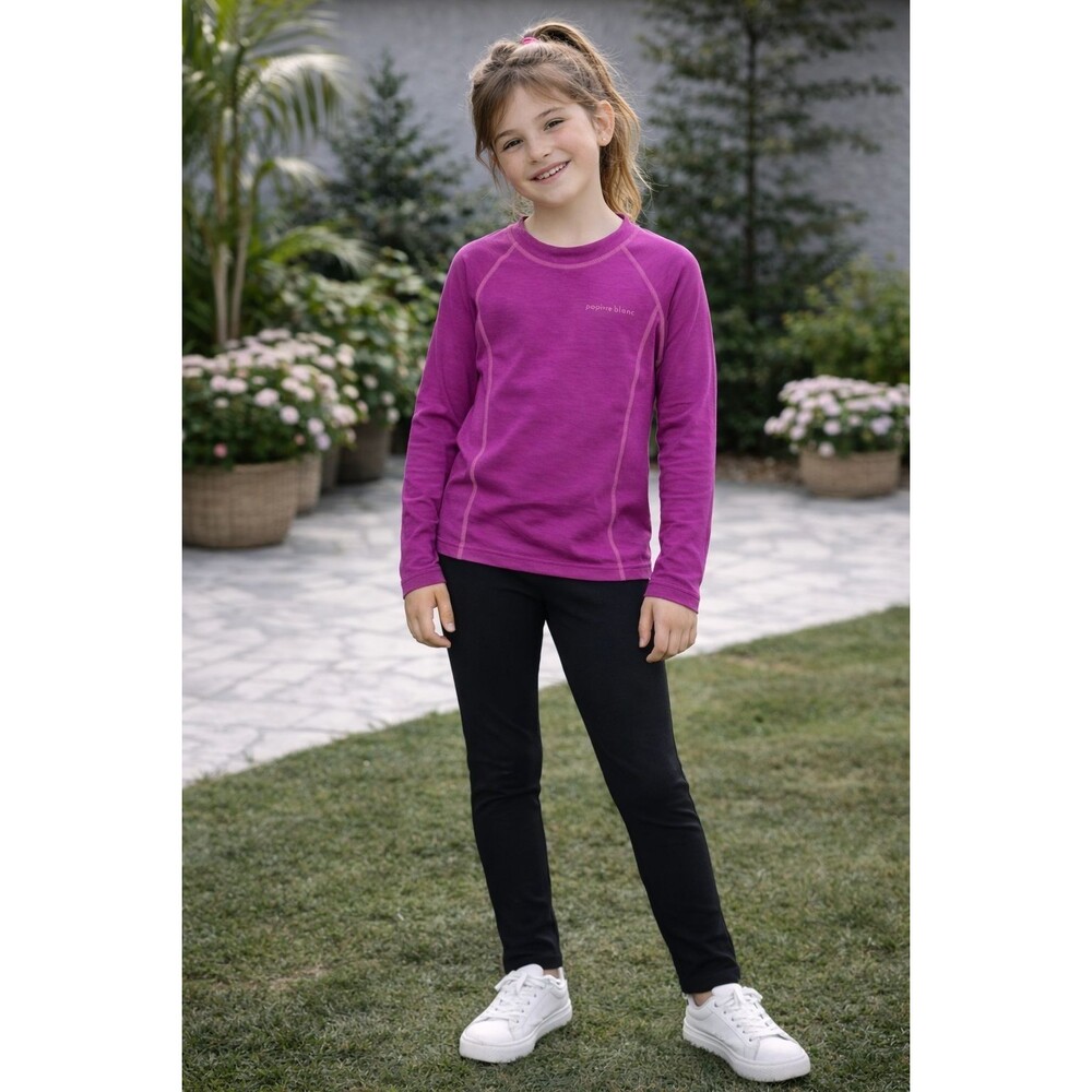POIVRE BLANC Merino Wool Blend T-Shirt Girls 8 Pink Long Sleeve Top Athletic